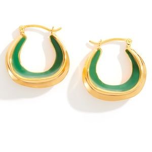 18K Gold, Green Enamel Earrings